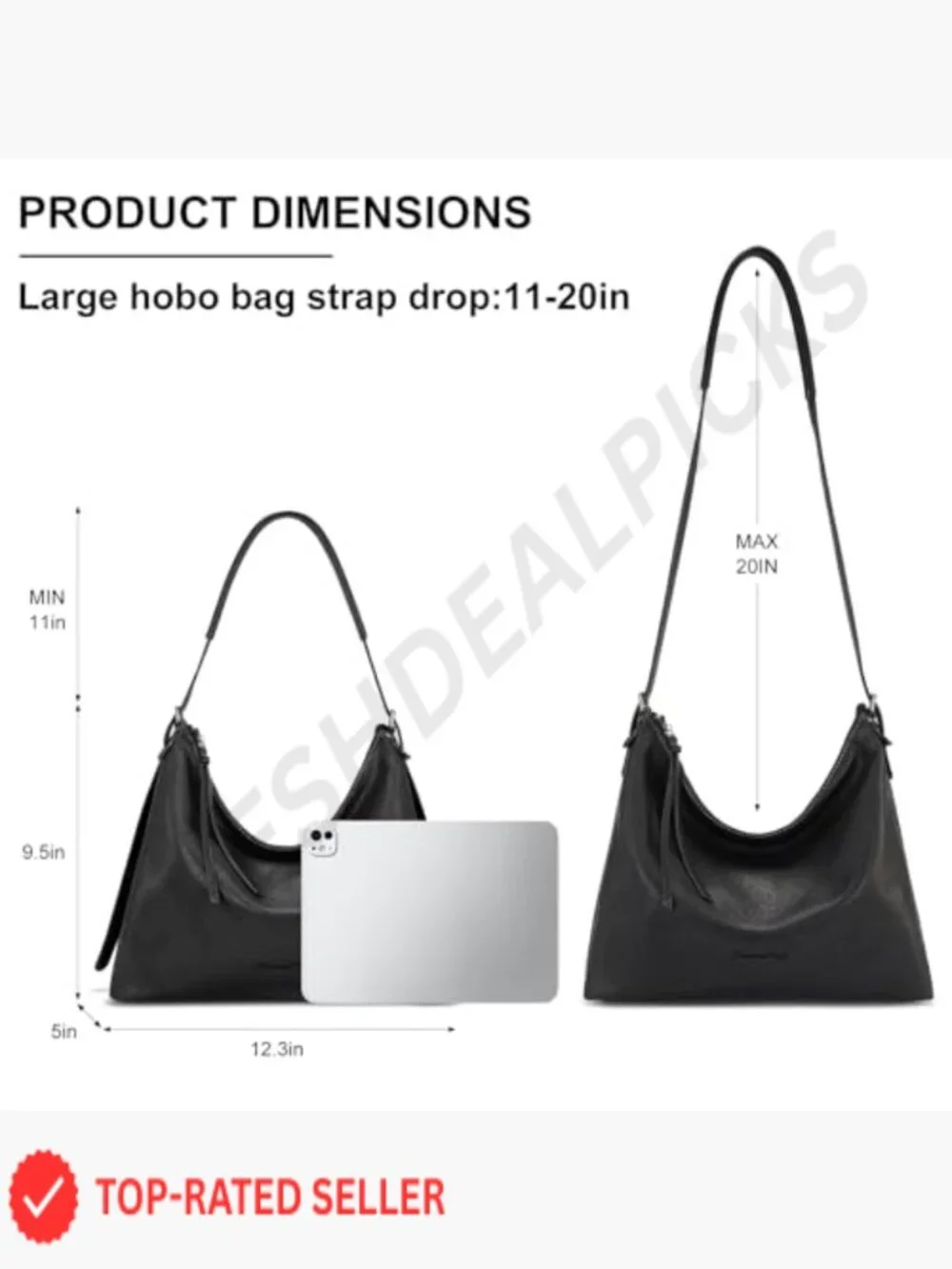 Large Slouchy Hobo Shoulder Handbag Ultra Soft Vegan Leather Crossbody Purse